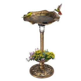 Vintage Outdoor Solar Lighted Pedestal Bird Bath, For Garden and Yard