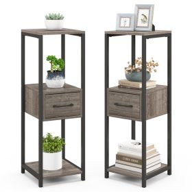 3 Tier Tall Metal Plant Stand with Drawer and Display Shelf, 2 Pack