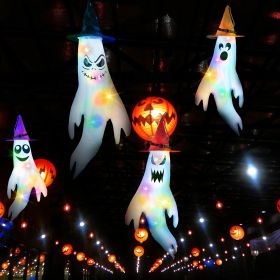 Outdoor Halloween Ghosts With Witch Hats Windsocks With Colorful LED Light For Yard Garden Tree