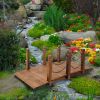 5 FT Wooden Garden Bridge, Stained Wood Arc Footbridge with Chain Railings for Backyard Creek Farm, Decorative Pond Bridge, Easy to Assemble (Brown)
