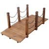 5 FT Wooden Garden Bridge, Stained Wood Arc Footbridge with Chain Railings for Backyard Creek Farm, Decorative Pond Bridge, Easy to Assemble (Brown)