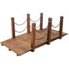 5 FT Wooden Garden Bridge, Stained Wood Arc Footbridge with Chain Railings for Backyard Creek Farm, Decorative Pond Bridge, Easy to Assemble (Brown)