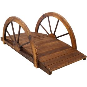 Wooden Garden Arc Footbridge with Half-Wheel Style Railings & Solid Fir Construction, 3.3ft, Stained Wood