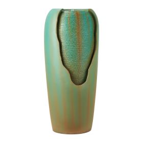 Outdoor Water Fountain and Waterfall, Floor Standing Glazed Jar Style Fountain with LED Light and Pump, for Outdoor Indoor Garden, Home, Patio & Yard