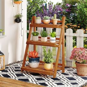 Foldable 3-Tier Solid Wood Plant Stand for Patio and Balcony