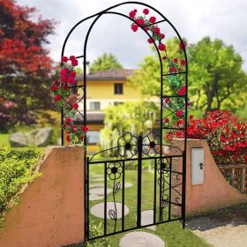 2 in 1 Metal Garden Arbor with Door and Latch for Outdoor Lawn