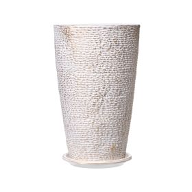 21"H Round Large Planters For Front Porch and Patio, Stone Finish Plant Pots