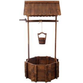 Rustic Wooden Wishing Well Planter w/Hanging Bucket, Outdoor Home Decor for Patio, Garden, & Yard