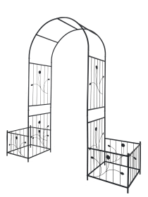 Metal Outdoor Garden Arch for Climbing Plants Support with two plant stands, Black