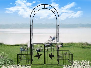 Metal Outdoor Garden Arch, Arbor, Trellis for Climbing Plants Support with doors and side boxes
