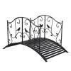 Arched Handrail Courtyard Iron Bridge With Bird Pattern, Black