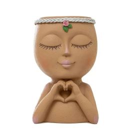 Figure Flower Pot; Women Face Statue Vase Planter Ornaments; For Indoor Outdoor Home Decor Garden Patio, 1pc (Color: Coffee)