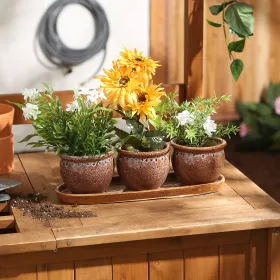 Round Ceramic Small Planters, Set of 3 (Color: Brown)