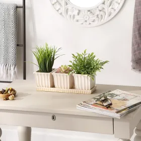 Square Ceramic Small Planters, Set of 3 (Color: White)