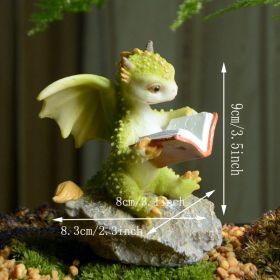 Miniature Fairy Garden Figurines, Cute Resin Dragon Statue, Mini Dragon Reading Figurine, Mini Pink Dragon And Baby Statue, Fairy Garden Décor (Design: Dragon Reading On Stone)