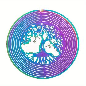 1pc Colorful Tree Of Life Wind Chime Spinner Laser Cut 3D Stainless Steel Sequins Garden Reflective Pendant Bird Scare Repeller, 3.94inch (Shape: Round)