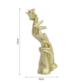 Home Decoration Resin Sculpture Statue Living Room Wine Cabinet Modern Fashion Hand-held Rose Ornaments Golden Crafts Gift (Size: Small, Color: Gold)
