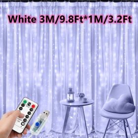 1pc; Window String Lights; Christmas Decoration Remote Control USB Wedding Garland Curtain Lamp Fairy Lights (Color:  White, Size:  9.84 ft x 3.28 ft -100LED)