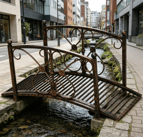 3.3' Metal Garden Bridge Decorative Classic Footbridge with Safety Railings for Backyard Pond Creek (Color: Rust Brown)