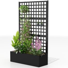 Galvanized Raised Garden Bed Planter Box with Trellis for Climbing Plants (Color: Black)