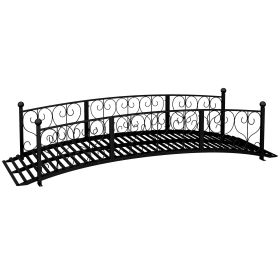 7' Metal Arch Garden Bridge Arc Footbridge with Side Railings Decorative Scrollwork (Color: Black)
