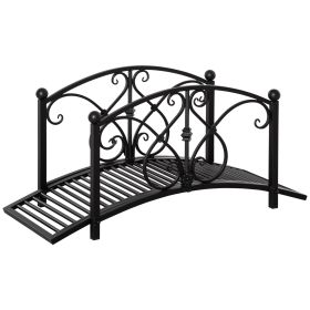 3.3' Metal Garden Bridge Decorative Classic Footbridge with Safety Railings for Backyard Pond Creek (Color: Black)
