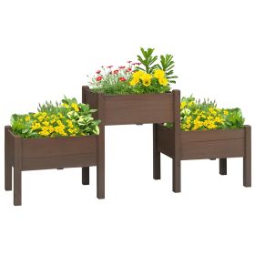 Raised Garden Bed w/ Three Elevated Planter Box for Vegetables, Herb and Flowers (Color: Coffee)