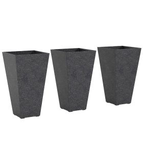 Set of 3 Tall Planters with Drainage Hole, Outdoor Planters for Porch, Front Door, Entryway, Patio and Deck (Finish: Marble, Size: 28 inches, Color: Black)