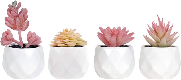 Artificial Faux Succulents in Pots (Color: Pink)