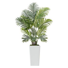 Artificial Areca Palm Tree With White Tall Planter For Indoor Or Outdoor Décor (Tree Type: Areca Palm, Size: 4 ft)