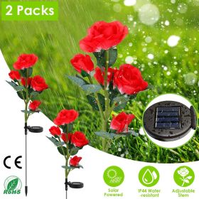Solar Powered Lights Outdoor Rose Flower LED Decorative Lamp Water Resistant Pathway Stake Lights, 2Pcs (Color: Red)