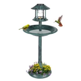 Plastic Round Birdbath with Solar Light, 51 x 51 x 106 cm (Color: Dark Green)