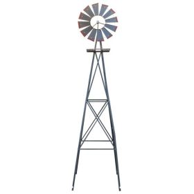 Yard & Garden Windmill, Weather Resistant,  8 Feet Tall (Color: Gray & Red)