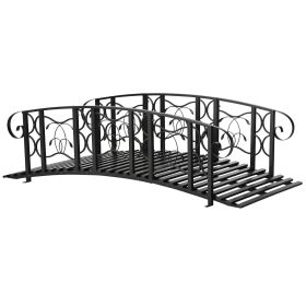 6' Metal Arch Backyard Garden Bridge with 660 lbs. Weight Capacity, Safety Siderails, Vine Motifs, Easy Assembly for Backyard Creek, Stream, Pond (Color: Black)