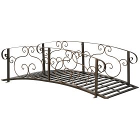 6' Metal Arch Garden Bridge with Safety Side Rails for Backyard Creek Stream Pond Decorative Arc Footbridge (Color: Black)