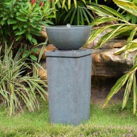 Polyresin Gray Zen Bowl Water Fountain, Outdoor Bird Feeder /Bath Fountains, Relaxing Water Feature for Garden Lawn Backyard Porch (Size: 35.5")