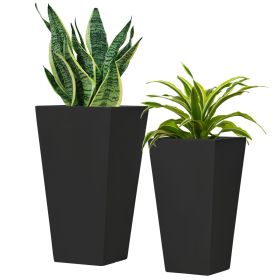 Tall Planters with Drainage Holes, Outdoor Flower Pots for Patio, Yard, Garden (Color: Black)