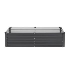 Dark Gray Galvanized Metal Raised Garden Bed With Open Bottom For Growing Vegetables, Flowers, Herbs, And Succulent Plants Outdoors. (Size: 6x3x1.5 ft)