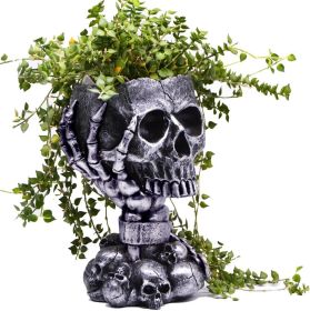 Gothic Skull Planter With Drainage For Halloween Décor, Indoor Or Outdoor Plants (Color: Tall Black)