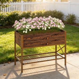 Galvanized Metal Raised Garden Bed with Legs, Storage Shelf and Bed Liner (Main Color: Brown)