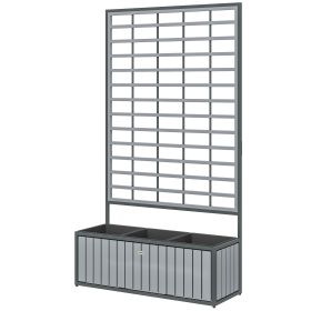 Wooden Raised Garden Bed with Trellis, Removable Pots for Backyard or Patio (Color: Gray)