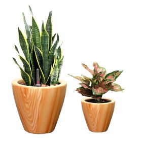 2-Pack 10 in. Plastic Self-watering Planter Pot (Color: Light Wood)