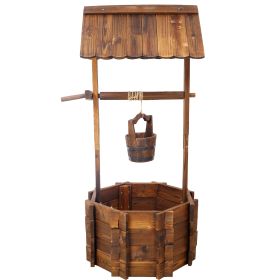 Rustic Wooden Wishing Well Planter Outdoor Home Décor for Patio, Garden, Yard w/Hanging Bucket ,20in (Color: as Pic)